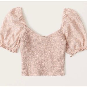 Abercrombie Smocked Puff Sleeve Linen Top